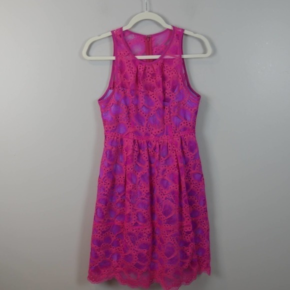 Nanette lepore secret escapes dress pink purple lace size 4 EUC - Picture 1 of 11